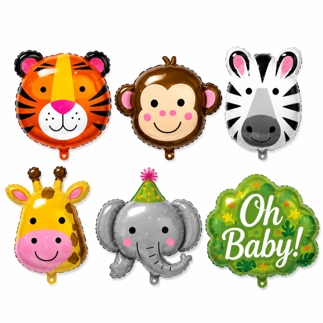 Safari Jungle Animal Foil Balloon Set Oh Baby Baby Shower Balloons for Birthday Party Decorations