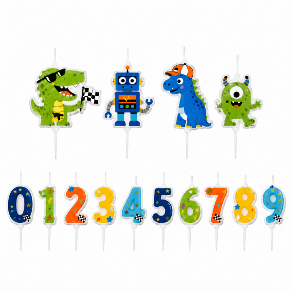 Kids Birthday Cake Candles Dinosaur Robot Monster Number Candles for Boys Birthday Party