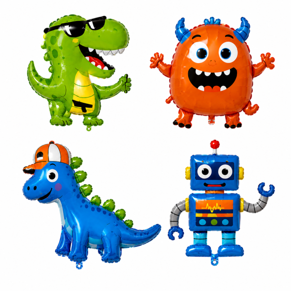 Kids Dinosaur Robot Monster Foil Balloon Set for Boys Birthday Party Decorations
